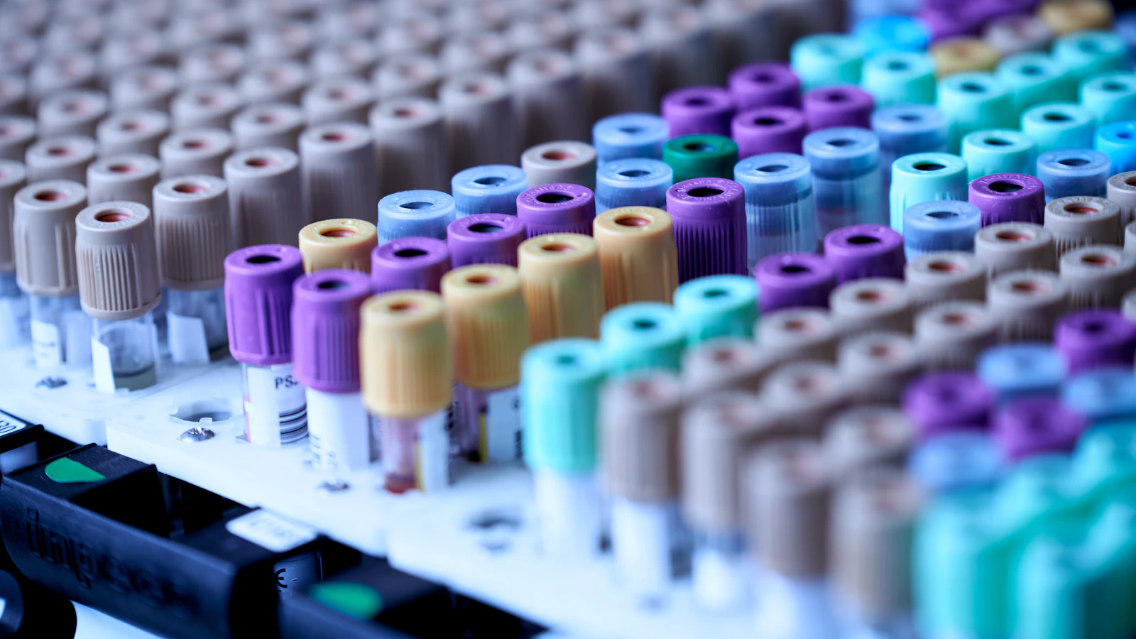Blood collection tubes ready for analysis in a laboratory.